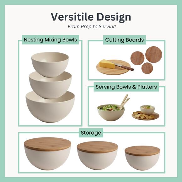 Bamboo Serving Bowl Set with Cutting Board Lids - TWO SETS - Picture 6 of 6